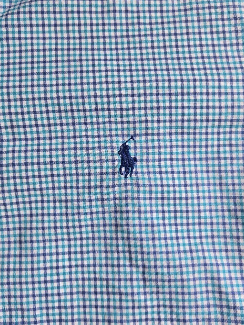 Ralph Lauren Navy,Teal & White Micro Checked LS Button Down Dress Shirt-Size L - Picture 3 of 7